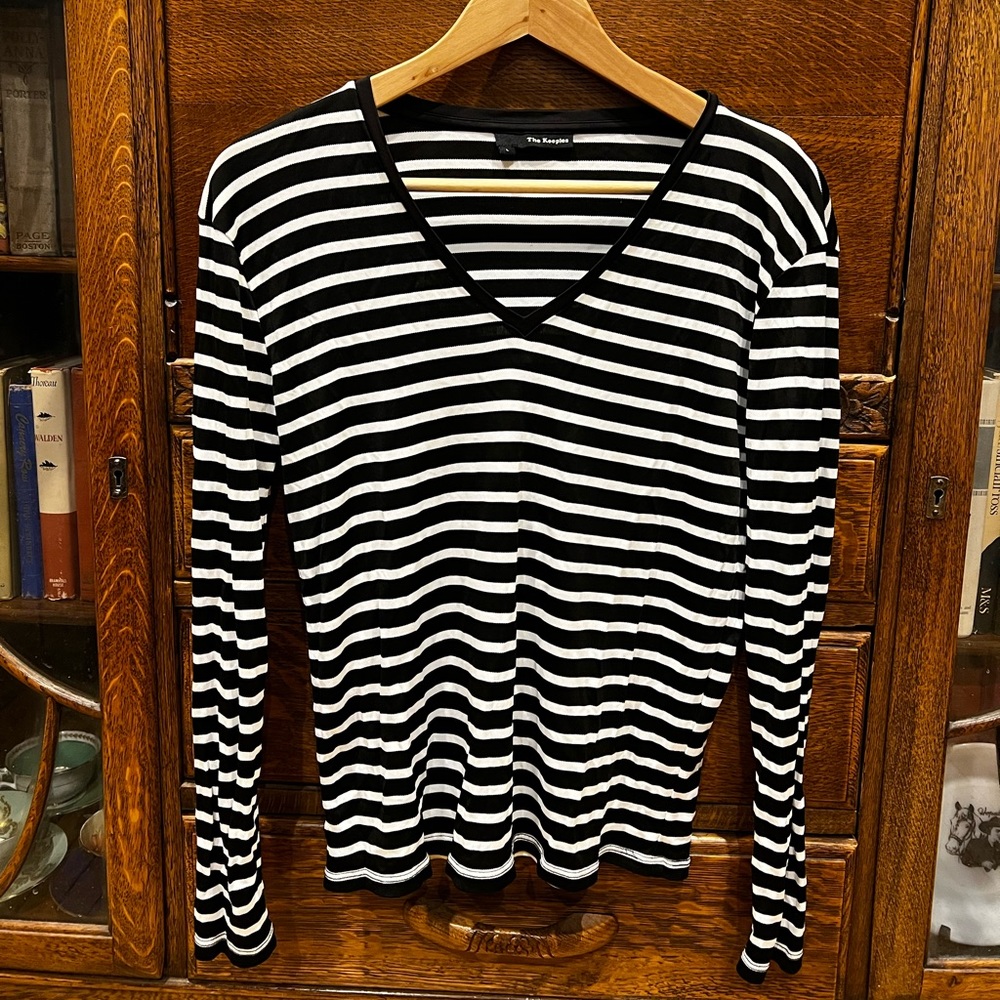 The Kooples black & white stripe v-neck viscose shirt